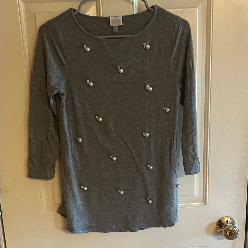 Cupio Gray Pearl Embellished Blouse